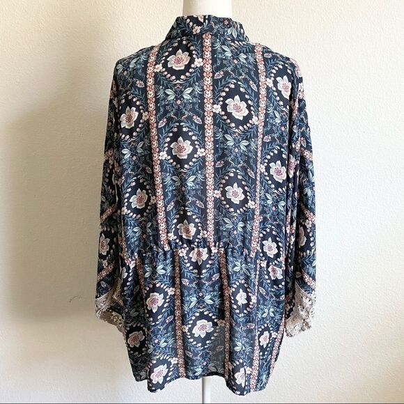 FLINT & Moss Floral Front Tie Kimono Robe Top L - Picture 6 of 8